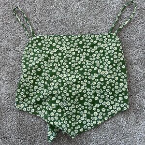 Tied Back Floral Green Shirt